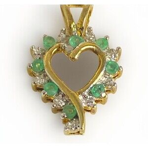 RSE Robert Seemann Sterling Silver 925 Vermeil Emerald & Diamonds Heart Pendant